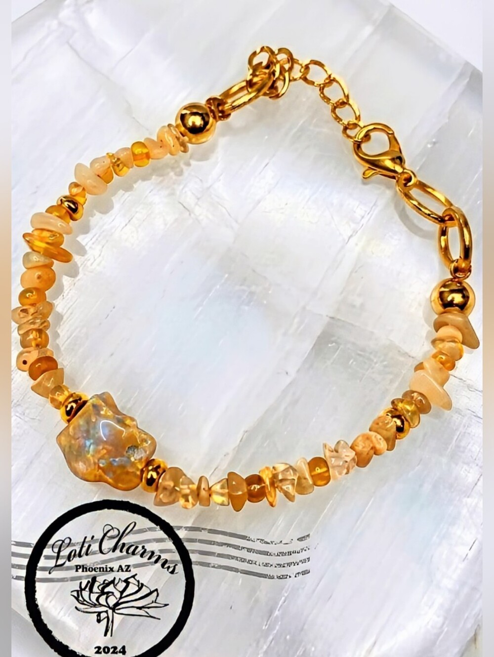 Nature's Raw Ethiopian Yellow Fire Opal In Freeform Artisan Gold Plated Bracelet